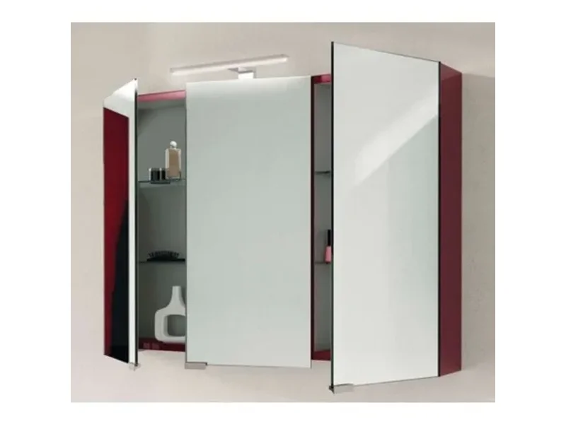 Spiegelschrank TRITTICO mit geöffneten seitlichen Spiegeltüren und sichtbaren Innenfächern