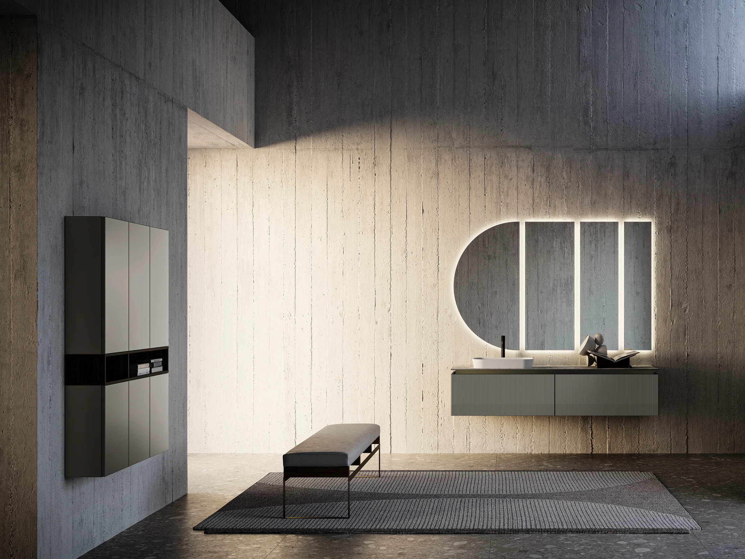 Waschtisch mit Auflagebecken, Serie ALTO, 180 x 52 cm. Individuell geplanter Waschplatz nach Maß.