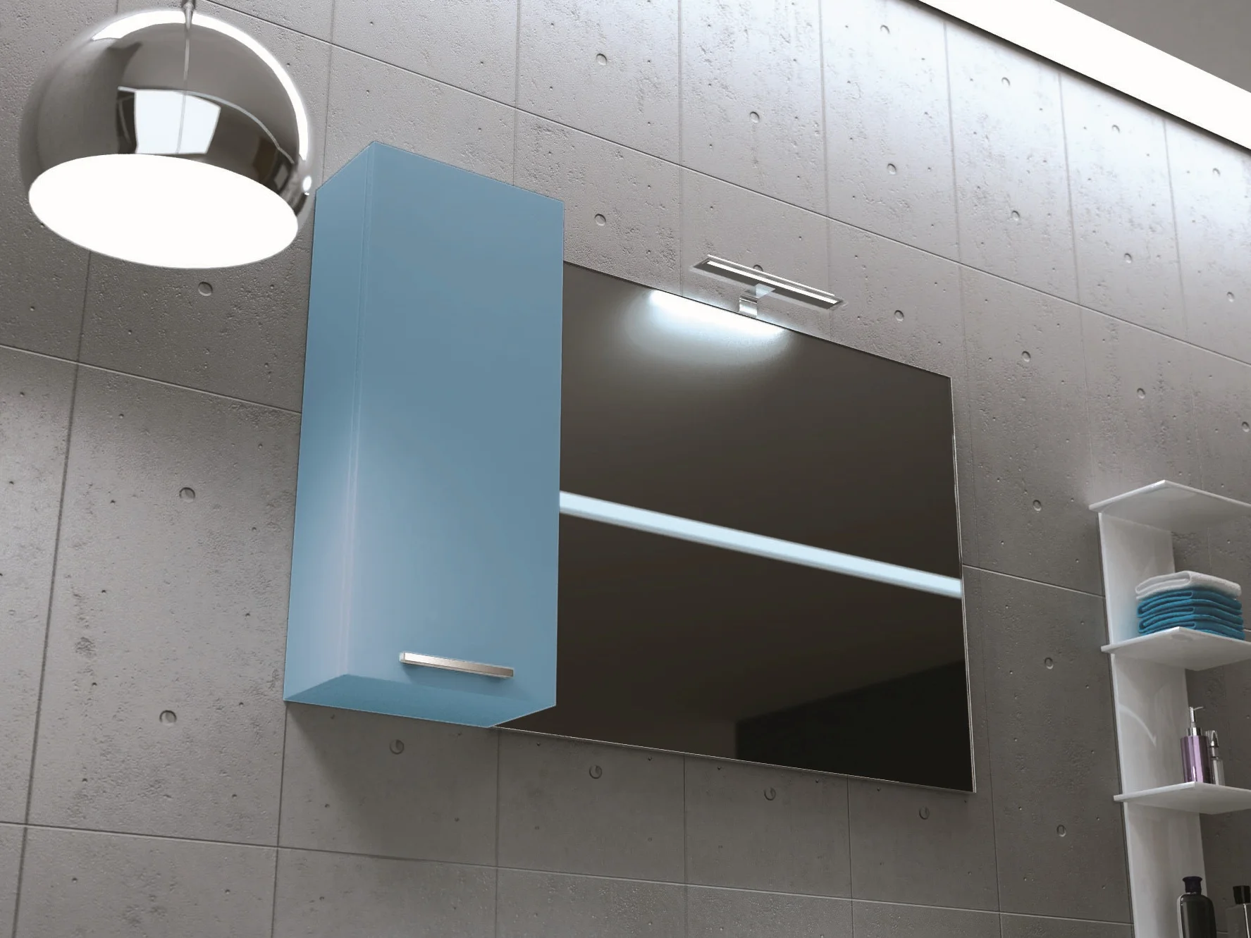 Waschtisch OLA 10-C mit weißer Mineraltek-Platte und seidenmatt lackierten Fronten in hellem Himmelblau