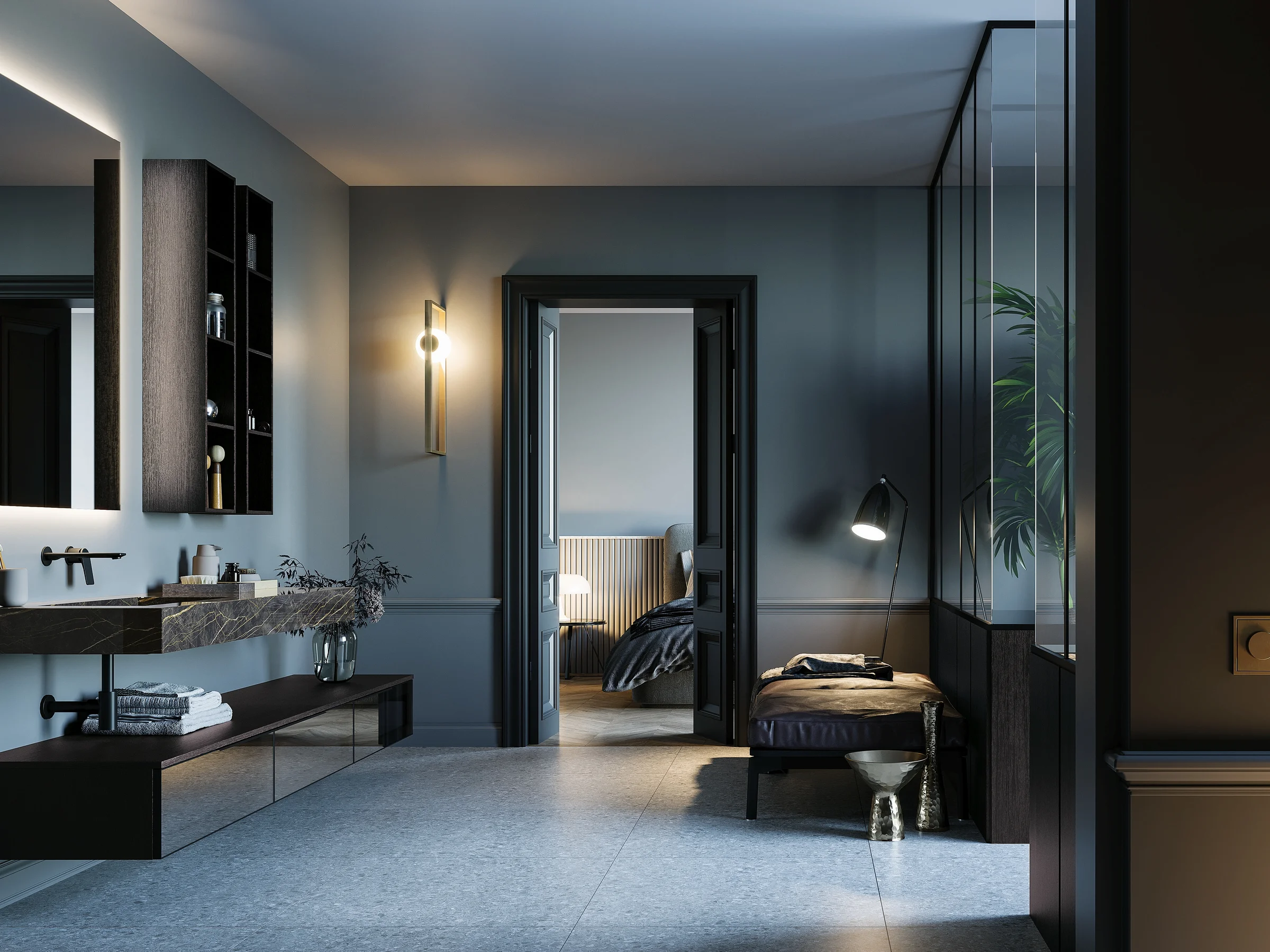 OLA freihängender Waschtisch mit fugenloser Gress-Oberfläche