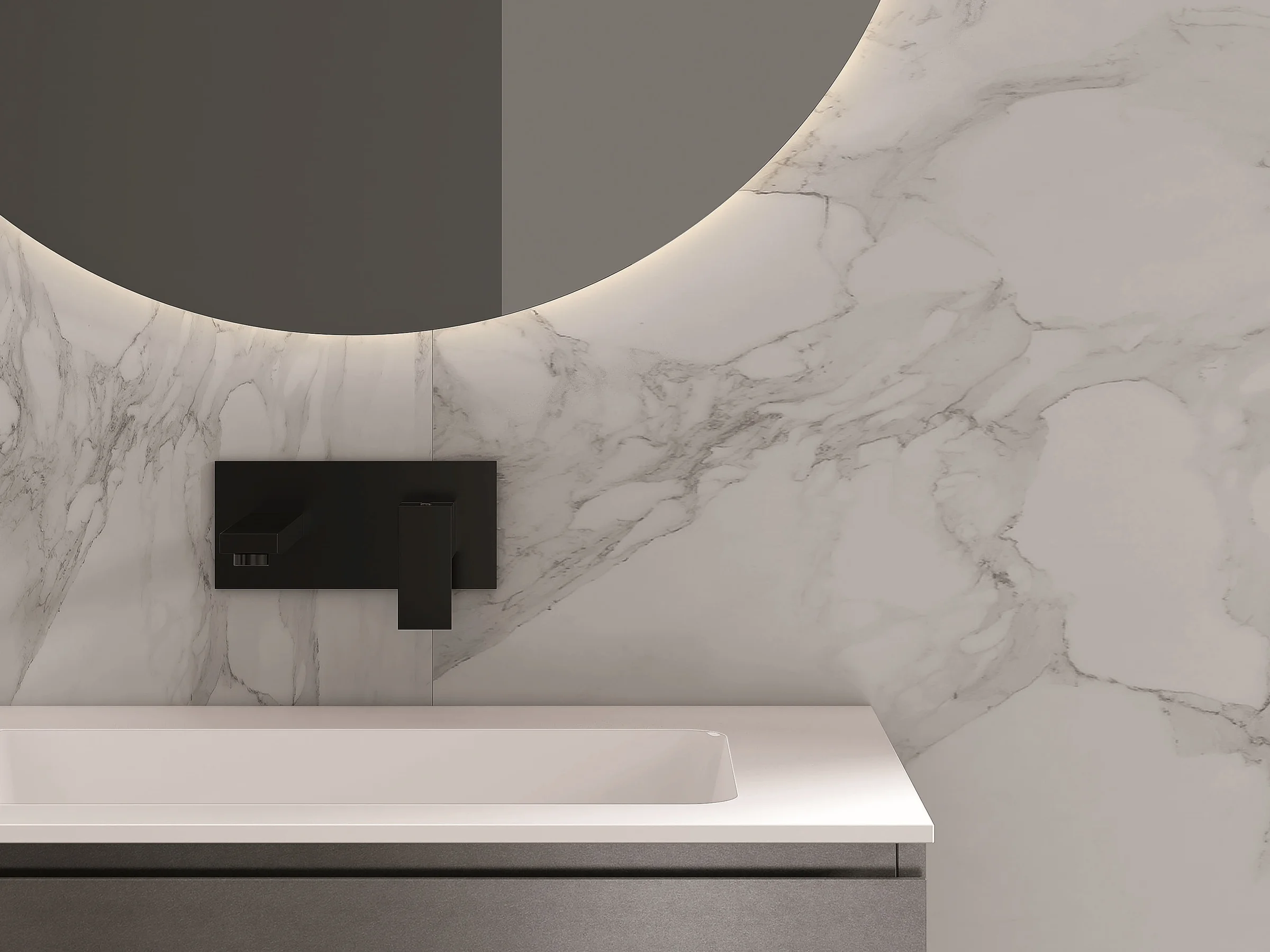 Waschtisch YOUNG NW2_05B mit weißer Ocritech-Platte und stahlfarbenen Metallic-Fronten