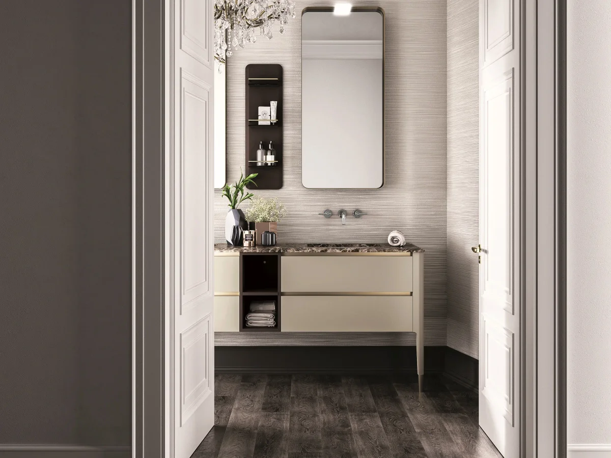 Fugenloser Waschtisch mit Unterschrank, Serie ART, 199 x 52 cm. Individuell geplanter Waschplatz nach Maß.