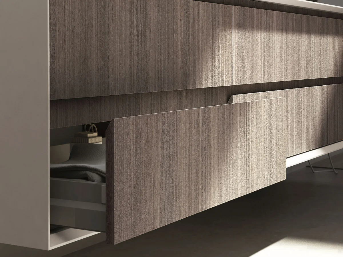 Waschplatz EDGE-MODULA H-121 aus SolidTek mit 244 cm Breite und Spiegel BASIC