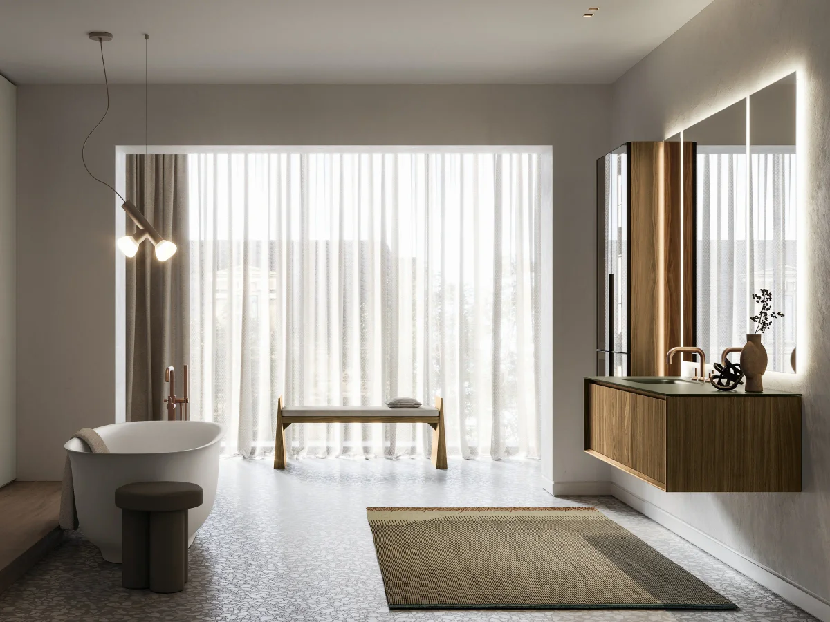 Waschplatz EDGE-MODULA 07/B aus Glas mit 144 cm Breite