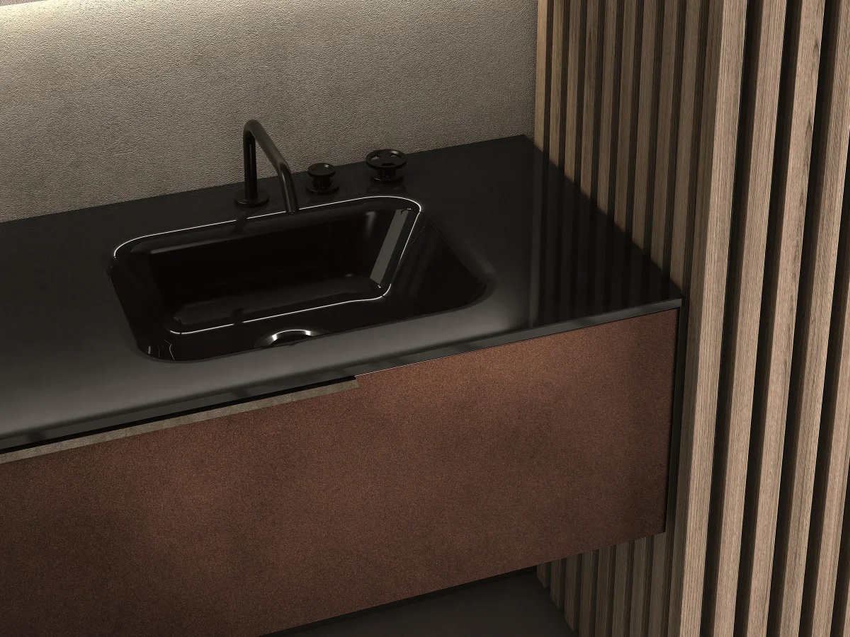 Waschplatz OLA NW2_01/B aus Glas mit 160 cm Breite und Spiegel LUX