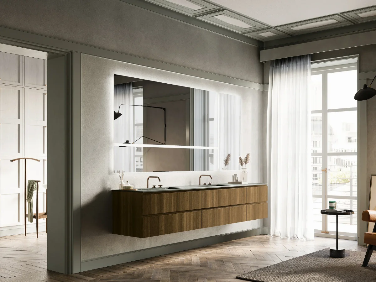 Waschplatz YOUNG 21-01 aus Gress mit 210 cm Breite und Spiegel LUX
