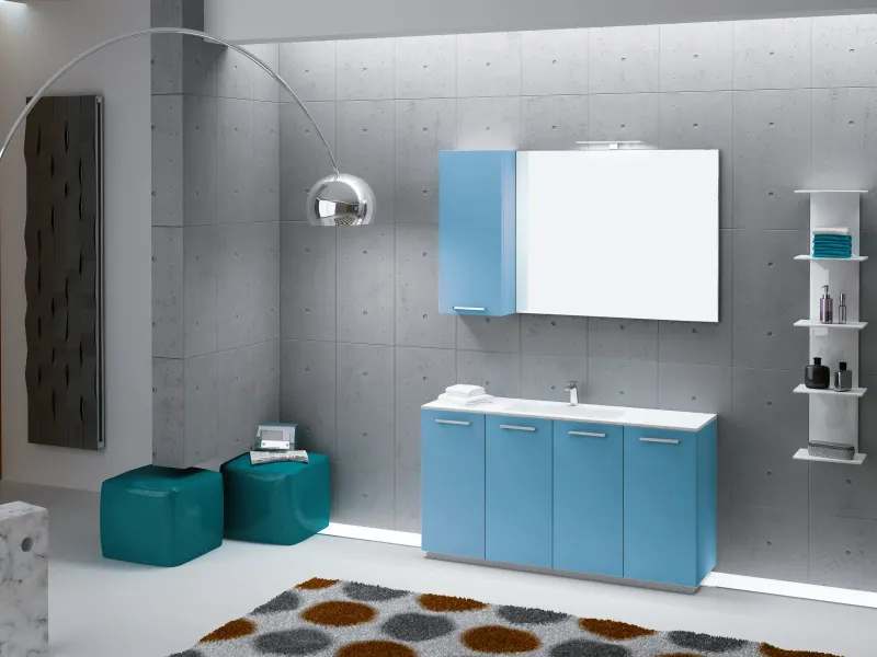 Waschtisch OLA 10-C mit weißer Mineraltek-Platte und seidenmatt lackierten Fronten in hellem Himmelblau