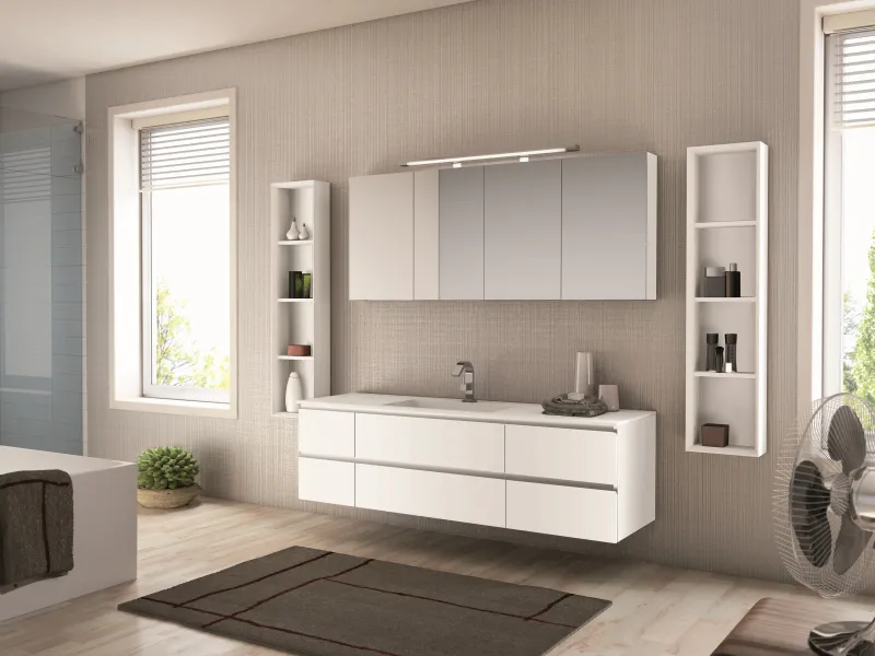 Waschtisch YOUNG T-12/B durchgehend in Weiß mit SolidTek-Platte und matt lackierten Fronten