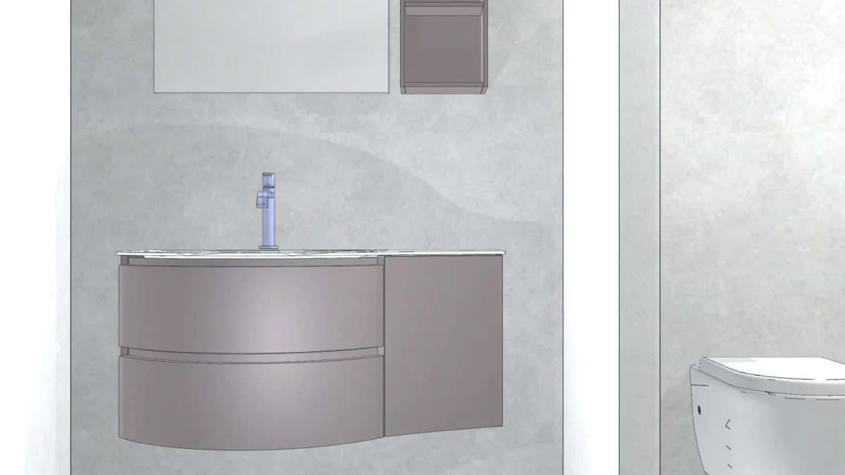 104 cm gerundeter Waschplatz - Waschtisch mit Unterschrank