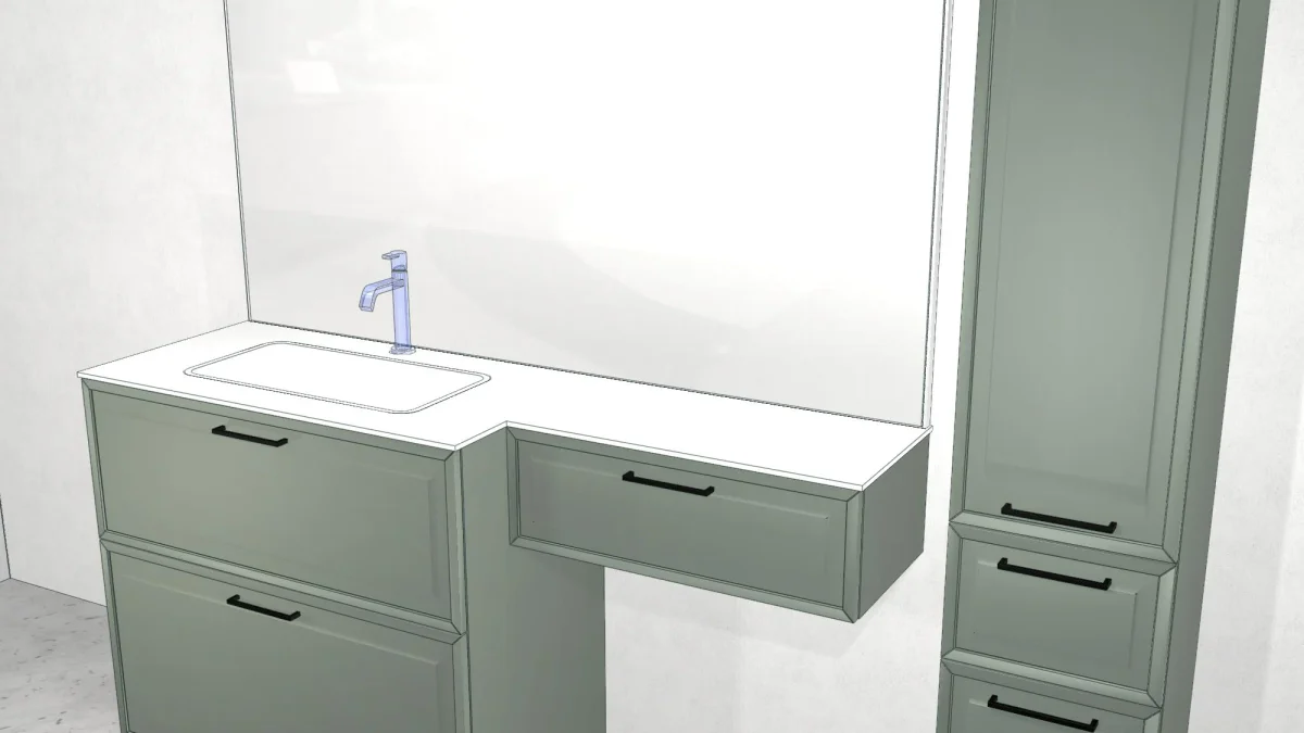 Waschtisch mit Unterschrank, mit Tiefenversatz, 165 cm