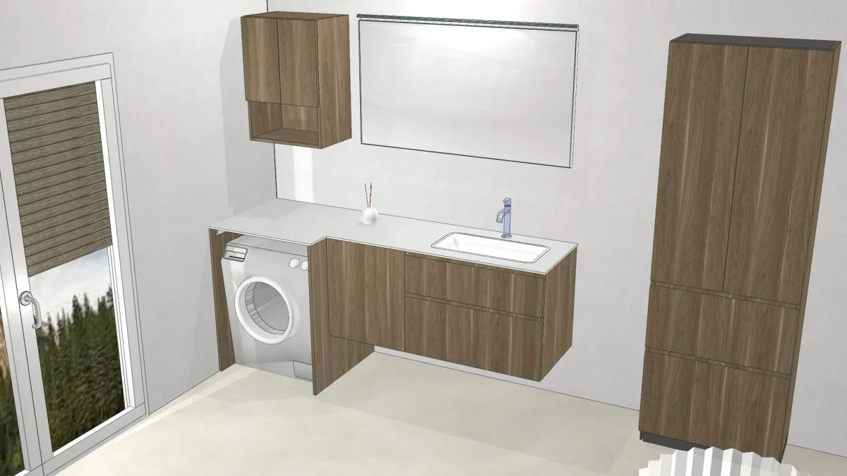 Waschplatz mit Waschmaschine - Waschtisch mit Unterschrank