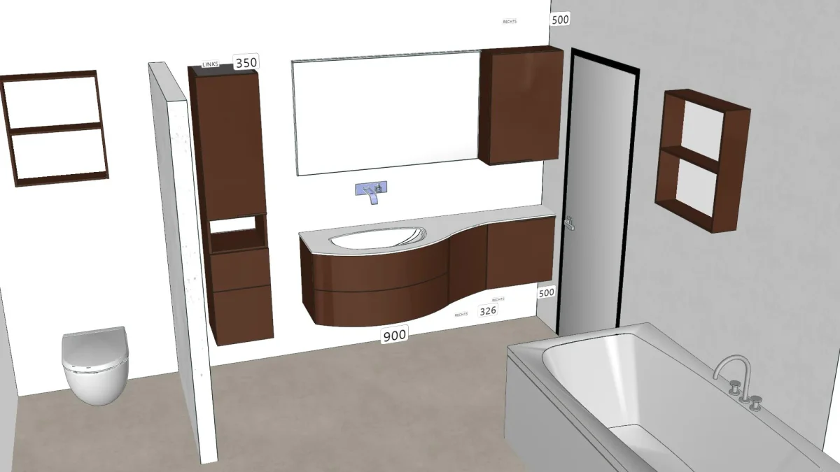 3D-Planung: 174 cm gerundeter Waschplatz in Waldenbuch