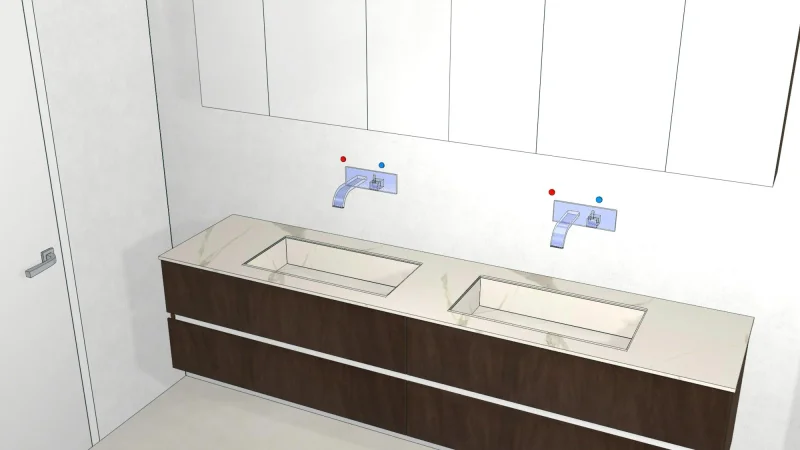 Waschtisch aus GRESS in Dekor GR05 mit Becken SIRIO HPS2 und für Wand-Armaturen