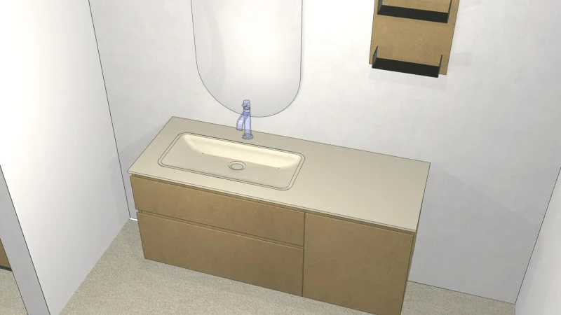 Waschtisch aus MINERALTEK in Farbe L005 perlweiß matt mit Becken R2