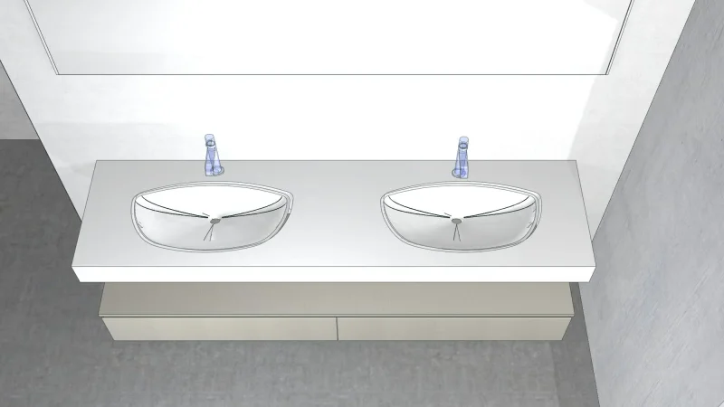 Waschtisch aus MINERALTEK weiß glänzend mit Becken PENTA