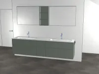 3D-Planung: Doppelwaschtisch-Badmöbel in Graugrün mit zwei Becken, sechs Schubladen und zwei Spiegeln