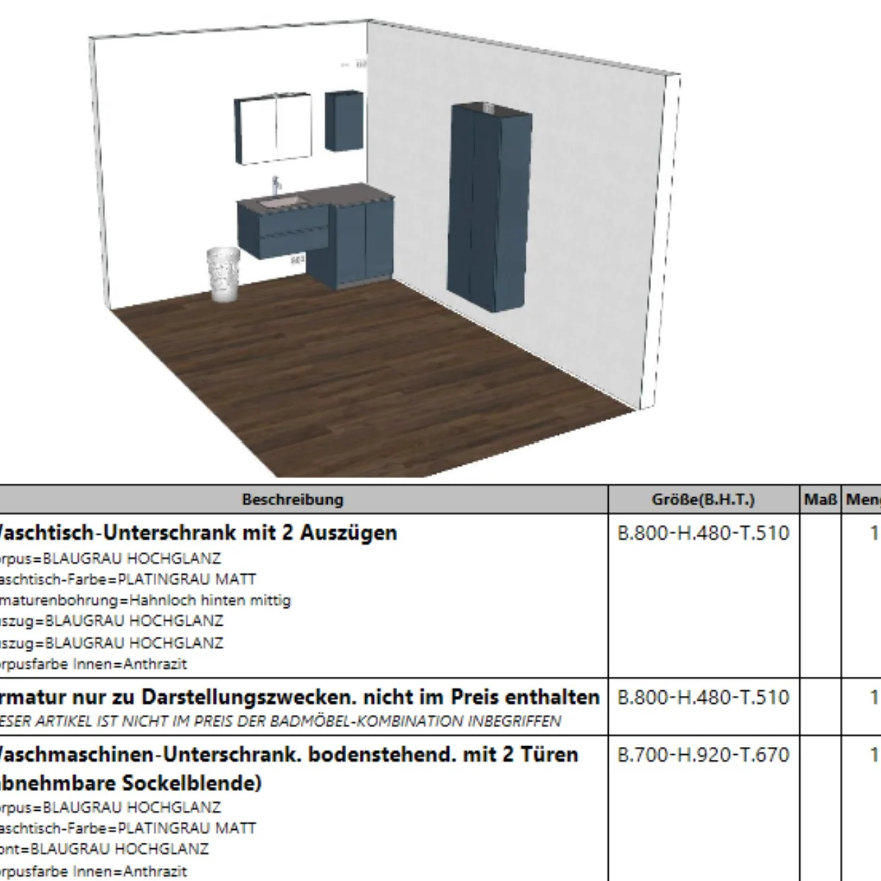 Stückliste als Bestandteil der Auftragsbestätigung