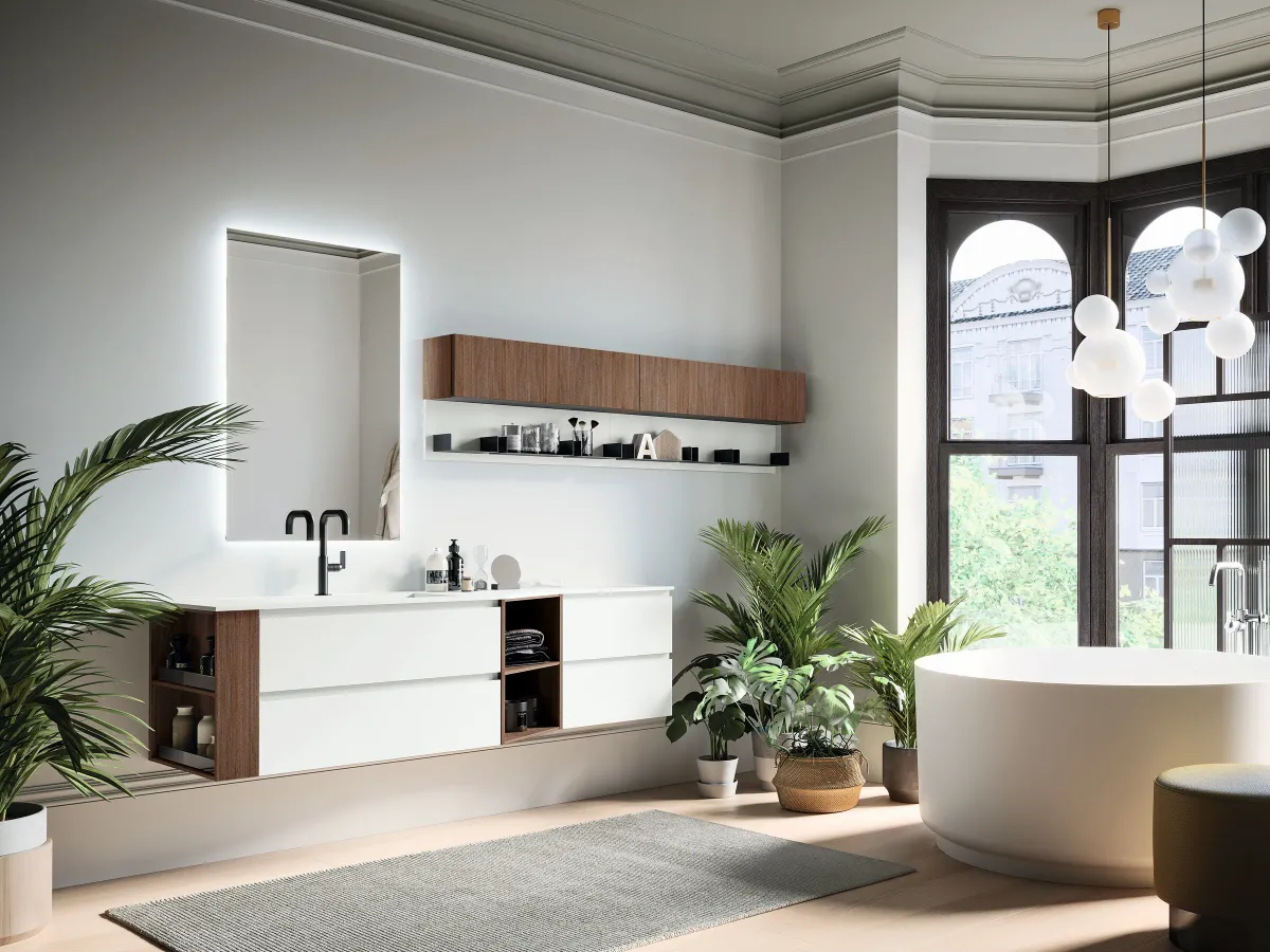 YOUNG 21-Y – Modularer Waschplatz mit Seitenregal, Auszügen und offenem Element