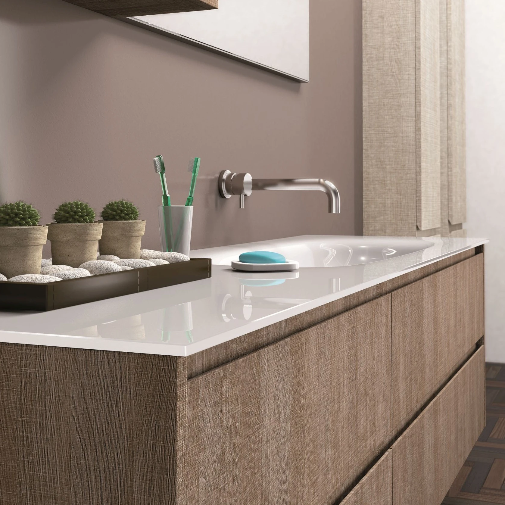 Glaswaschtisch mit integriertem Becken, fugenlos