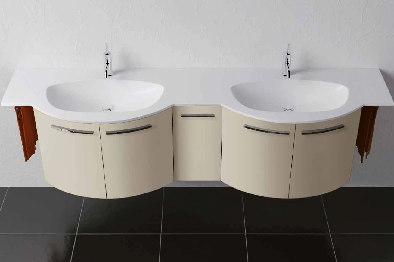 VERTIGO EVO 02: Gerundeter fugenloser Möbelwaschtisch in Ocritech