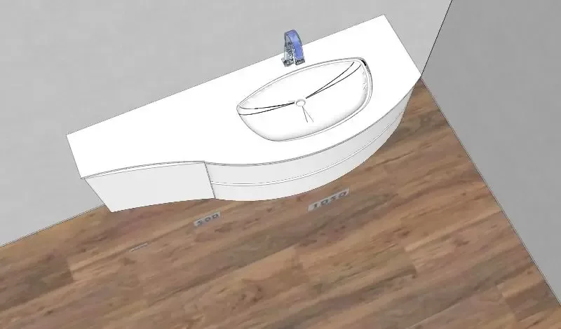 Gerundeter Waschtisch mit Tiefenversatz für schmale Bäder