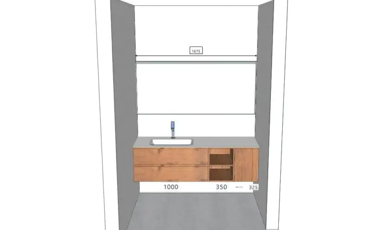 Waschtisch passgenau in Nische eingebaut, kein Spalt zur Wand