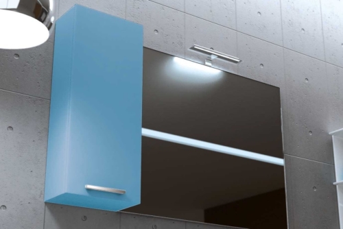 a mirror and cabinet on a wall