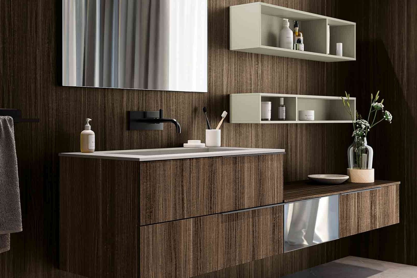 a bathroom with a sink and mirror