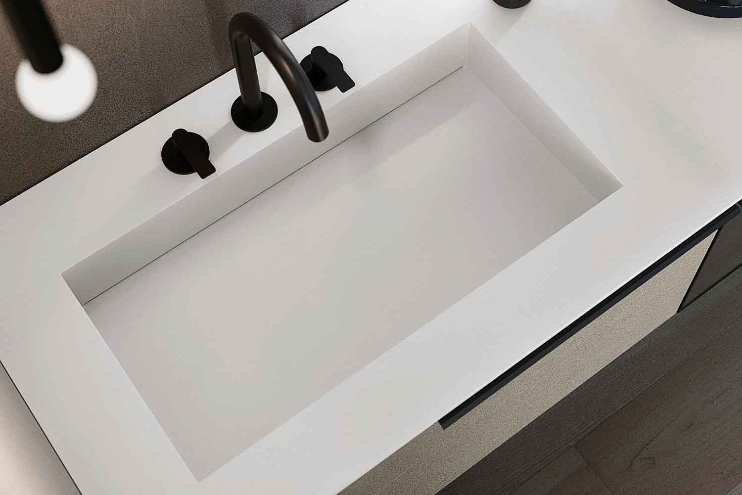 OCRITECH-Waschtisch, weiß matt Fugenlose Waschtisch Ocritech - günstige Alternative zu Corian - auch auf Maß