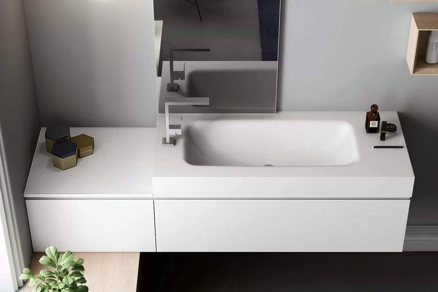 Corian Waschtisch mit Unterschrank