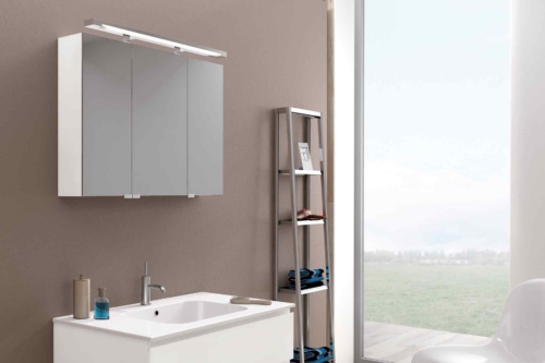Solider Waschtisch mit Spiegelschrank 100 cm - in weiteren Breiten und Designs möglich