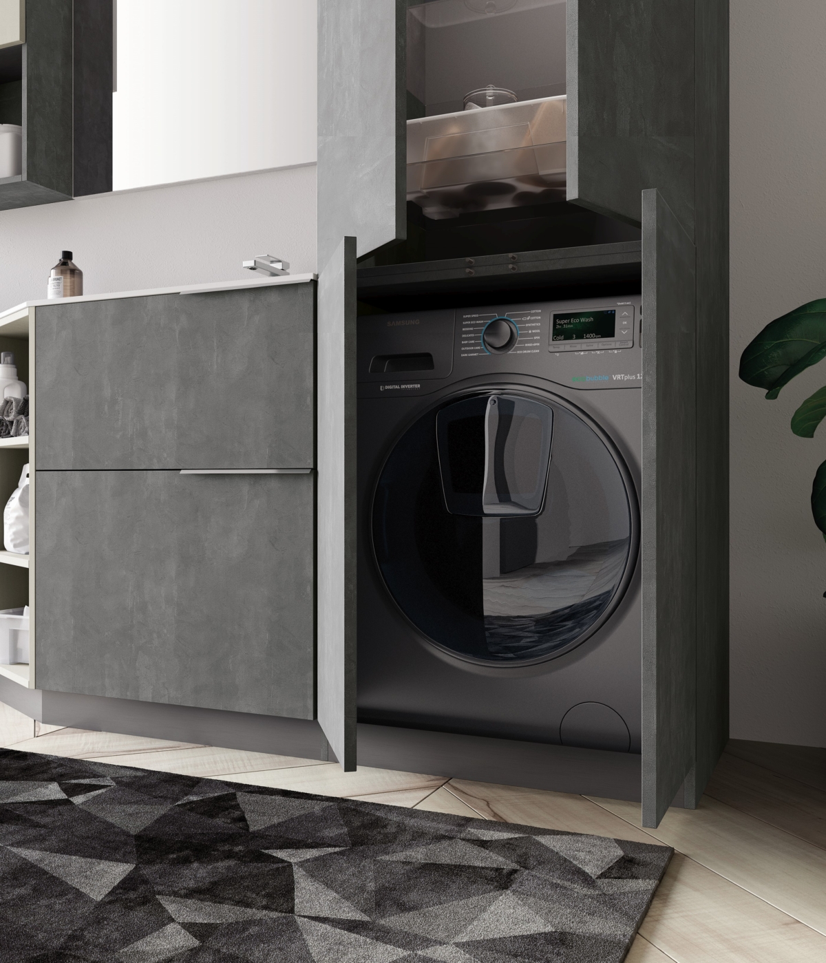 Hochschrank Für Waschmaschine Und Trockner übereinander Waschmaschine im Bad - Kein Problem: Perfekt integriert.