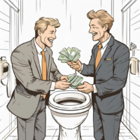 Zwei Männer tauschen Geld im Bad.